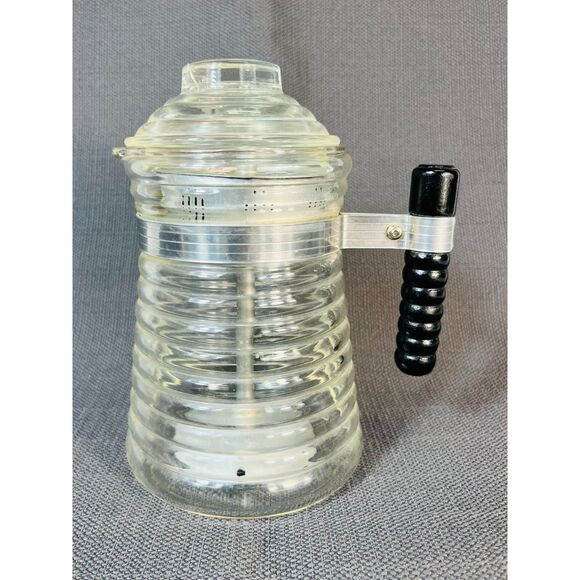 1940's McKee Glassbake Glass Art Deco Beehive Coffee Pot Red Metal Band - Picture 1 of 9